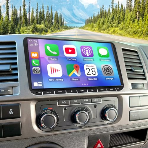 2+32G Android 14 multimedia bilradio med trådlös CarPlay Android Auto för VW Transporter T5 T6 2010–2020, 9 pekskärm stereo radio med GPS-navigering FM RDS SWC backkamera