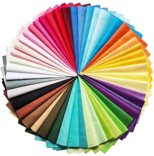 50 Pcs Cotton Fabric Squares, COGVOHY 20 × 20 cm Solid Colours Fat Quarter Fabric Bundles Premuim Non-Fraying Cotton Cloth, Precut Pure Cotton Cloth for Quilting Sewing Patchwork Scraps DIY Crafts