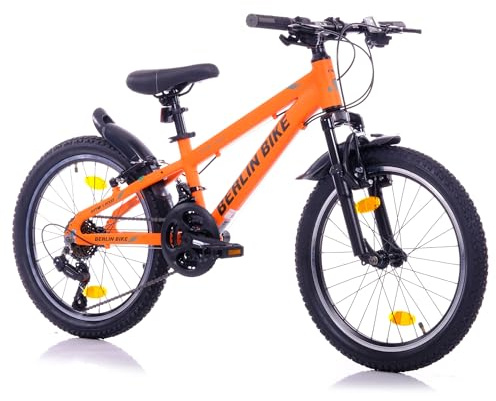 BERLIN BIKE Mountainbike MTB1 Kid: 20 Zoll Aluminiumrahmen, 21-Gang Shimano, Mountainbike (Orange)