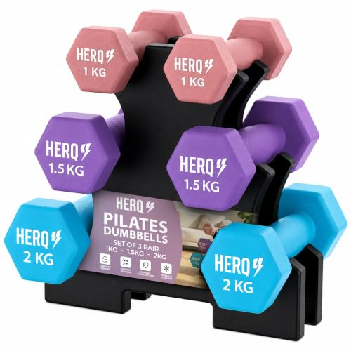 HERQ Dumbbells Set | Dumbbells Set Women | Weights Dumbbell Set with Rack | Anti-Slip Dumbbell | Sweat Resistant Weights for Women | Weights for Pilates, Yoga, Gym, Home Workout (Violet)