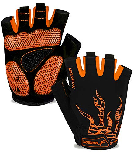 MOREOK Cycling Gloves for Men/Women |5MM Gel Bike Bicycle Gloves|Gel Padding|Silicone Grip|All Day Comfort|Anti-Blister|Outdoor Sports（Orange-L