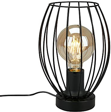 BRILONER - Lampada da tavolo, lampada da comodino con paralume, lampada da scrivania, 1 x E27, con interruttore a cavo, metallo nero, 175 x 256 mm (DxH)