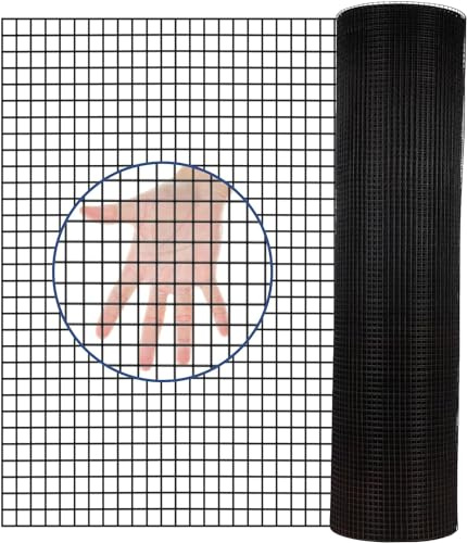 Hardware Cloth PVC Coated Wire Mesh 48'' x 50' 1/2inch Mesh Black Vinyl Coated Fence Chicken Wire Fencing 16 Gauge Chain Link Fence for Chicken Coop, Animal Control,Gutter Guard, and Home Improvement