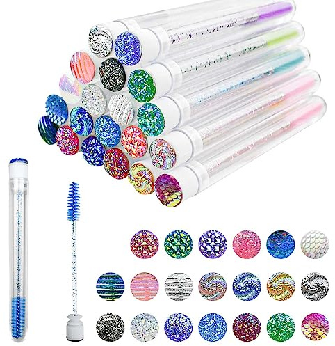 20-Piece Disposable Mascara Wand Set - Diamond Eyelash Brushes, Lash Wand Tubes, Spoolies with Empty Tube - Makeup Tool, Eyebrow Applicator Supplies (Mixed Color)