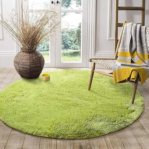 lightlux Teppich Rund-Shaggy Hochflor Teppich für Wohnzimmer Langflor Teppich Hochwertig Hohe Pflegeleicht Fadendichte Wasser Indoor Bodenmatte für (Grün, 183×183cm)