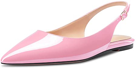 HDEUOLM Femmes Chaussures Plates Bas Kitten Talon Heel Pointu Escarpins Slip-on Slingback Bureau Party Dress Rose 42 EU
