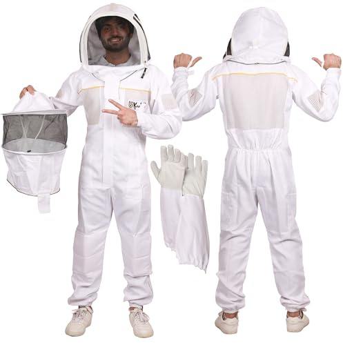 USKEEPERS Ultra-Ventilated Polycotton Beekeeping Suit for Men & Women with Gloves & Two Beekeeping Veils-Professional & Beginner Apiarist Suit. (Sv, 2XL)