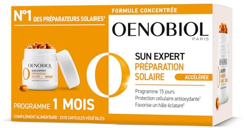 OENOBIOL SUN EXPERT accelererad solberedning - oxiderande cellskydd - främjar intensiv och gnistrande manlig - 2 x 15 kosttillskott vegetabiliska kapslar - 1 månadsprogram