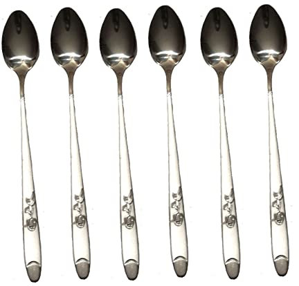 PNJB Stainless Steel Stylish Long Handle Latte Ice Cream Sundae Coffee Spoon 20cm, Suitable for Any Style of Kitchen Tableware, Simple, Modern and Elegant Curve Design (6 Pcs)