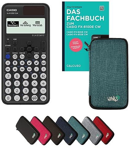 Casio fx-810DE CW Incl. Funda Protectora Turquesa y Libro especializado (96 páginas, DIN A5) – Calculadora científica – Smart Set (Alemán)