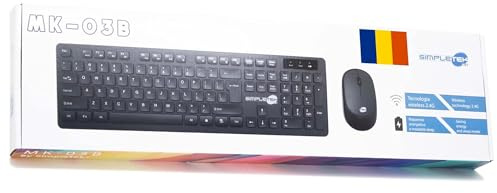 SIMPLETEK - Kit de ratón y Teclado Negro inalámbrico 2.4 G Layout RO rumano | Romanian Keyboard QWERTZ | Teclado numérico ratón ergonómico 3 Teclas Receptor USB