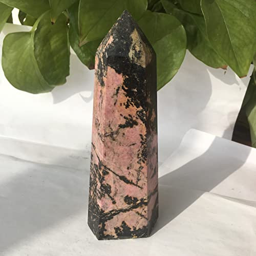 RVBLRDSE Home Decor, Natural Rhodonite Stone Pillar Crystal Single Pointed Stone Pillar Quartz polishing Stone Ornament Gifts,Natural Crystal Draw Crystal Specimen (Size : 500-600g)