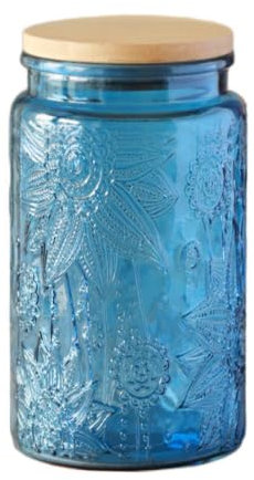 34 FL OZ Blue Vintage Glass Canister, Decorative Mason Jar for Home Kitchen Storage Coffee Tea Sugar Biscuit Candy Jar with Lid (Blue, 1Pack)