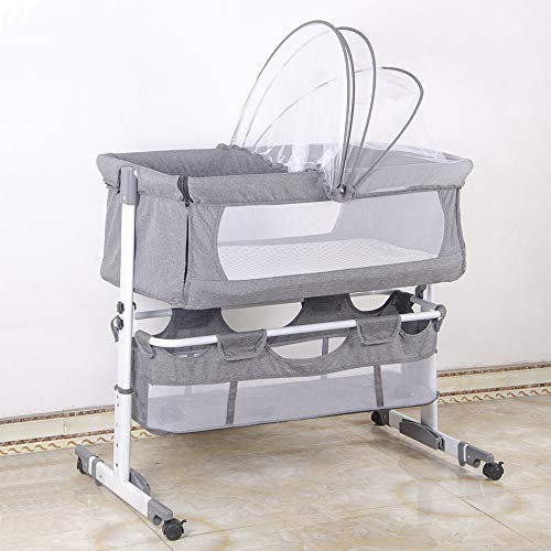 OHMG 3 in 1 Babybett,Beistellbett mit Aufbewahrungskorb,Wiege,Höhenverstellug und Einstellung der Neigung der Matratze,4 Räder mit Bremse Ergonomische Matratze,Verstellbarer,Tragbares