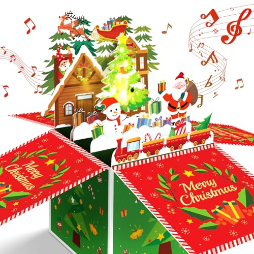 Christmas Cards, MUSIC & LIGHTS Pop-up 3D Merry Christmas Card, Christmas Gifts for Women Men Kids Mom Dad, Blowable Candle Christmas Greeting Card with Envelopes