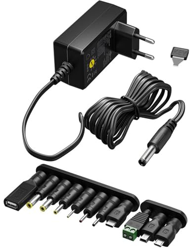 goobay Universell nätadapter 5 V - 15 V, max. 36 W/DC ersättningsnätadapter för TV, PC, router, LED-band/variabel spänning/11 adaptrar ingår 7443