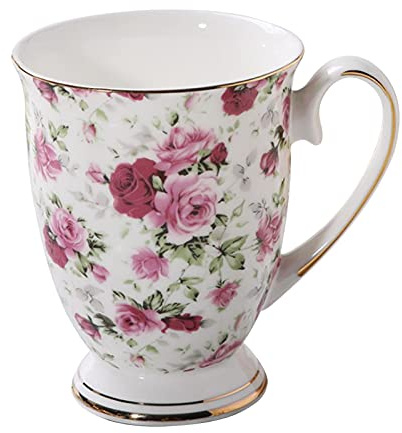 Porcelain Bone China Tea Mug, 300 ML Bone China Mugs Floral, Coffee Tea Mugs Large Capacity Ceramic Breakfast Water Cup, Bone China Coffee Mug Assorted Colors Tea Cup
