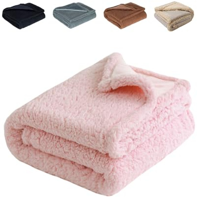 Argumub Vattentät flanell sherpa fleece tjock hundfilt, hundfilt fluffig, fuskpälsfilt vattentät, hundfilt, soffa, husdjurstäcke vattentät halkfri (rosa, 50 x 70 cm)