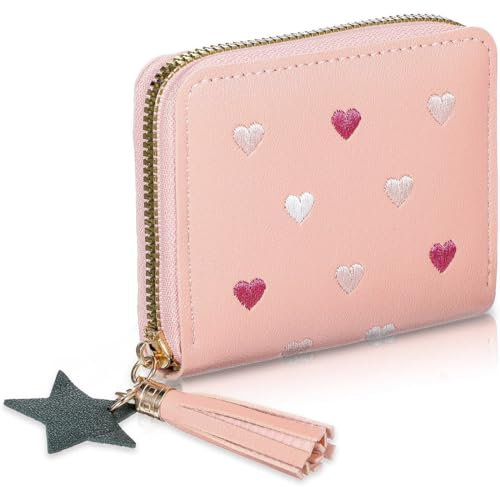 Geldbeutel Mädchen, Nette Portmonee Kinder, Portemonnaie Jungen mit Kartenhalter PU Leder, Mini Geldbörse Kinder mit Quaste Reißverschluss, für Kinder Teens Mädchen Frauen(Rosa)