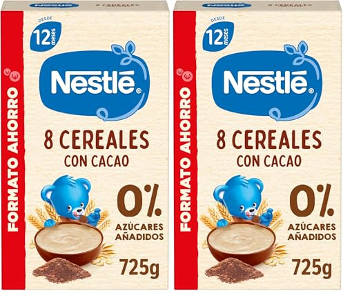 Nestlé Papilla 8 Cereales con Cacao, sin azúcares añadidos, a partir de los 12 meses, 725 g (Paquete de 2)