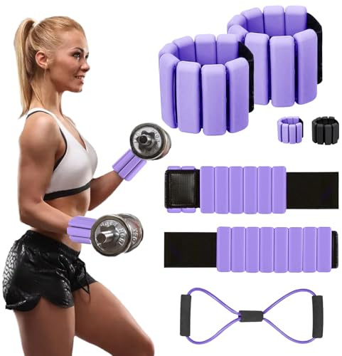 Adjustable Wrist and Ankle Weights for Women - Weighted Training Set 2(0.5Lbs Each) for Hands & Feet & Leg with Resistance Bands for Pilates, Strength, Running, Dancing, Yoga and Fitness （2Pcs Purple）