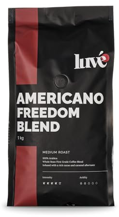 Luve Americano Freedom Blend Coffee Beans 250g – Medium Roast 100% Arabica – Fresh Roasted UK – Premium Quality Intense Whole Coffee Beans with Cacao & Caramel Notes – Smooth Crema