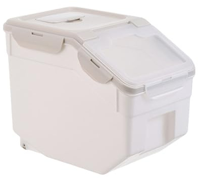 BESPORTBLE Conteneur Hermétique pour Aliments pour Animaux avec Verre Doseur, Boîte de Rangement en Plastique Solide, Petite Taille Beige, Stockage Anti-humidité, Usage Intérieur et Voyage,