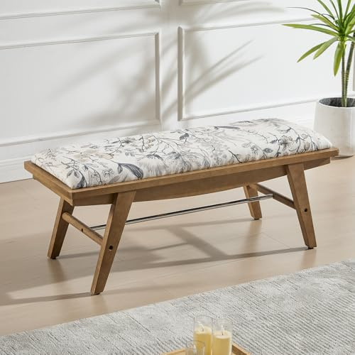 DAYALANE Banc Bois Massif et Lin Banc Ottoman Confortble Banquette d'Entrée Style Rétro pour Chambre Salon, Beige Patten