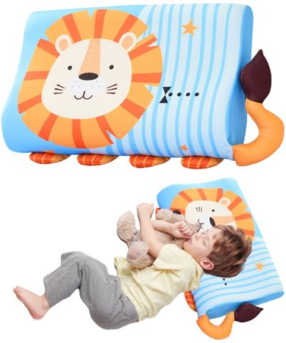 YANGUN Cuscino per Bambini, 45 x 27 cm Cuscino Schlummerkids con Federa, Comfort, Traspirante e Delicato Sulla Pelle, Cuscino Memory Foam Bambini(Leone, 3Anni in su)