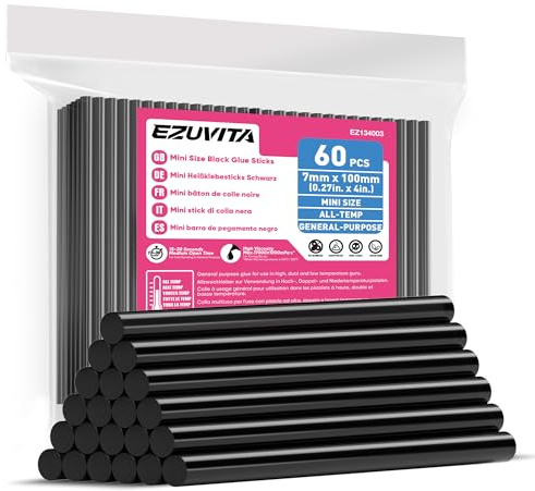EZUVITA Mini-Heißklebesticks 60 Stück, 7 x 100mm, Schwarze Heißklebestifte für Mini-Hießklebepistole, Heimwerken Reparieren Dekorieren