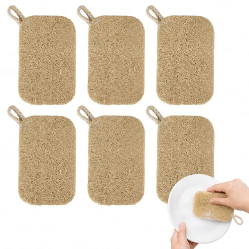 KAFZEL 6 piezas de esponjas de lufa naturales cuadradas - Esponja para jabonera para ducha/baño/cocina/encimera