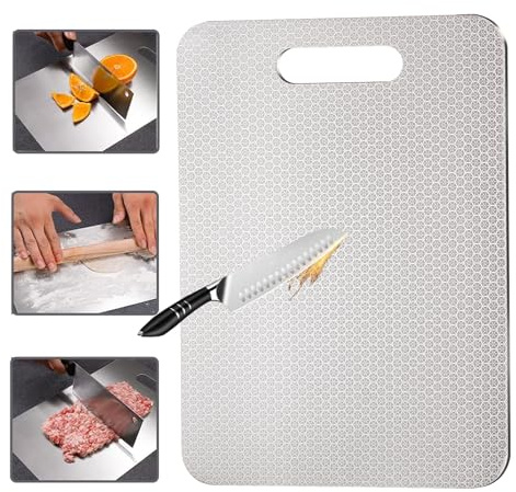 Tagliere Acciaio Inox, Tagliere in Titanio per Cucina, Nuova Versione - Resistente ai Graffi, Completamente Senza BPA, Essere Lavato in Lavastoviglie,34 * 24cm