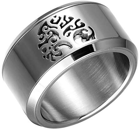 PAMTIER Acier Inoxydable Rétro Creux Arbre de Vie Sceau Anneau Rotatif pour Hommes Femmes Argent Taille 62