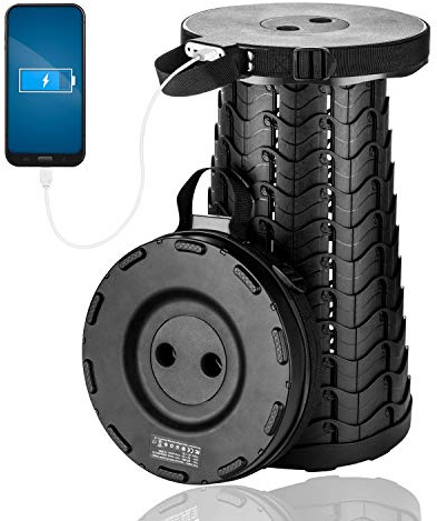 maliven Portable Telescopic Stool with Mobile Charger 4400mAh, Collapsible Stool Built-in Phone Charger for iPhone Android, Foldable Seat for Camping Hiking Fishing Picnic Max Load 400lbs