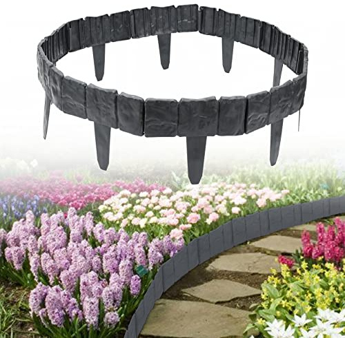 Jiubiaz gräskant i stenutseende 5 m antracit trädgårdsgräns av polypropen stenutseende klippkant rabattinfattning rosenträdgård dekorativ 1 element B x H x D: 25 x 1 cm