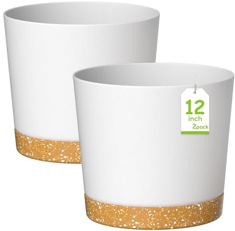 ZMTECH 30 cm Vaso Per Piante Con Foro Di Drenaggio, Vaso Di Plastica Per Piante Da Appartamento All'Aperto, Erbe, Orchidee, Piante Da Giardino Di Menta (Set di 2, Bianco)
