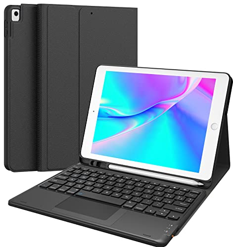 Earto, Custodia Tastiera iPad 9a Gen con Touchpad, 2 Canali BT, Cover con Italiano Tastiera per iPad 9/8/7ª Generazione 10.2, iPad Pro 10.5, iPad Air 3, Nero
