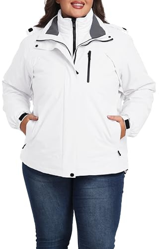 wantdo Women's Plus Size 3 in 1 Ski Mountain Jacket Winter Waterproof Insulated Coat White 3X-Large