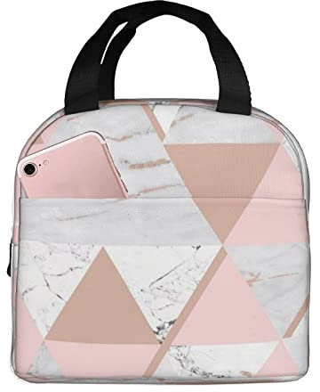 XVBCDFG Bolsa de almuerzo de mármol rosa y dorado, fiambrera aislada para mujeres y hombres, bolsa de mano ligera y duradera para la escuela de oficina