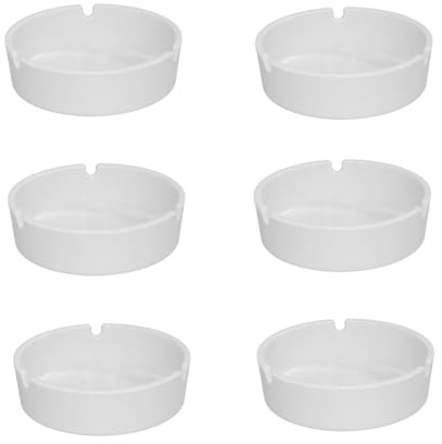 ACAN Tradineur - Pack de 6 ceniceros redondos de plástico, cuencos, recipientes con muescas para cigarrillos, uso interior y exterior, hostelería, hogar (Blanco, diámetro 10 cm)