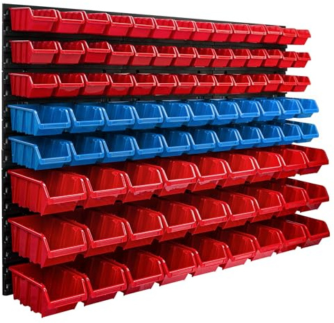 Sistema di stoccaggio da parete, 1155 x 780 mm, 91 pezzi, scatole impilabili, pannelli da parete extra forti, scaffali espandibili, scaffalature da officina