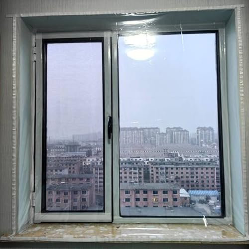 Fenster Isolierfolie Kit,Selbstklebende Fenster Isolierfolie,Winddichtes Winter-Fensterdichtungsset,Transparent Isolierfolie Zugluftstopper für Schlafzimmer Balkon (1.5×2.8m/4.9×9.2ft)