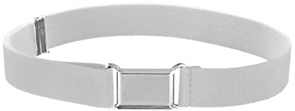 NestNook Kindergürtel, verstellbare Gürtel für Jungen und Mädchen, elastische Stretchgürtel mit silberner quadratischer Schnalle (Weiß)