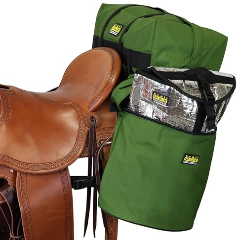 TrailMax Large Saddlebags for Trail Riding; Insulated Saddle Bags for Horses with Detachable Cantle Bag; Saddle Bag & Cantle Bag Set; Saddle Bags for Western & Endurance Saddles; Olive