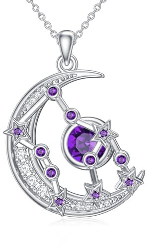 ROMANTICWORK Sternzeichen Kette Wassermann 925 Sterling Silber Astrologie Horoskop Geburtsstein Anhänger Halskette Halbmond 12 Sternbild Schmuck Geschenke für Damen Mädchen