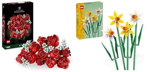 LEGO Icons Bouquet of Roses, Artificial Flowers Set for Adults, Botanical Collection & Creator Daffodils, Artificial Flowers Set for Kids, Build and Display This Bouquet at Home as Bedroom