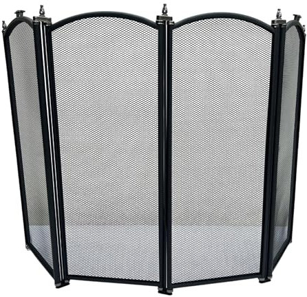Folding 4-Panel Mesh Fire Guard Screen - Durable Fireplace Safety Protector
