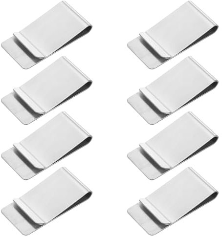 Tyqour 8 Stück Edelstahl Geldklammer Herren Silber Geldklammern Edelstahl Geldscheinklammer Silberne Tragbare Money Clip für Bargeld Rechnungen Karten Banknote Geldscheine Visitenkarte Kreditkarte