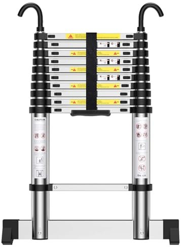 HUIYOPU Escalera Telescópica 3,2m, Escaleras Plegables Aluminio con Ganchos, Escalón Ajustable, se Utiliza para el Mantenimiento Diario, Edificio