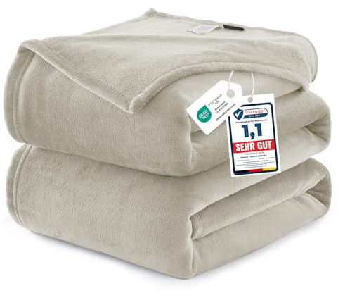 WAVVE Fleece Blanket Queen Size XL Beige 7ft x 8ft - Fluffy Soft Warm Versatile Large Throw Blanket for Bed/Sofa/Couch, 220x240 cm